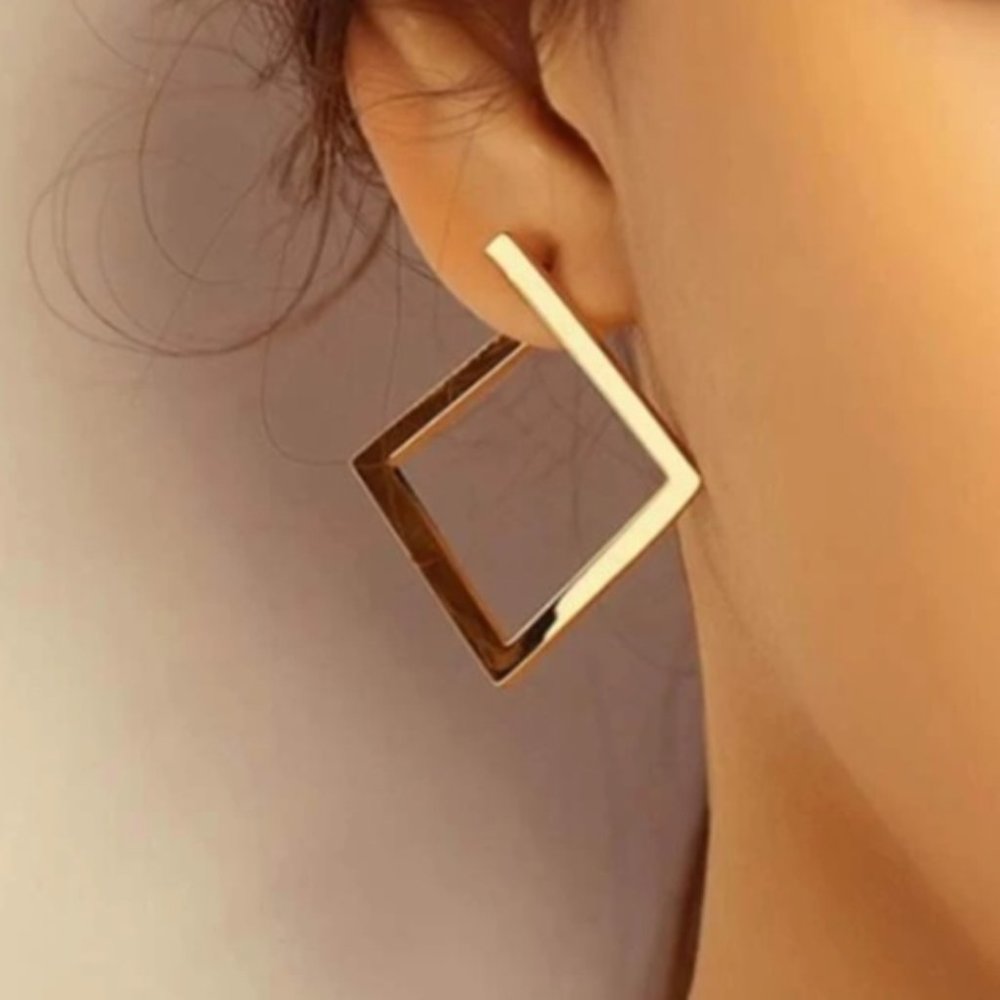 Golden Square "Hoop" Earrings